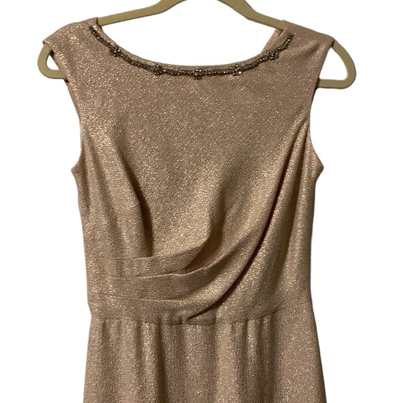 Tahari Gold Fleck Rhinestone Trim Sleeveless Gown Evening Dress - Picture 3 of 6